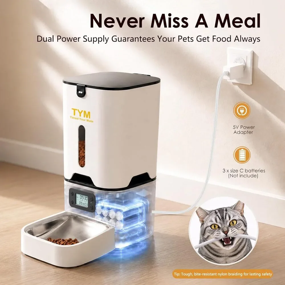 TYM Automatic Cat Feeder, 7L Large Capacity Cat Food Dispenser